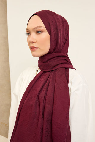 Naia Pamuk Şal Çiçek Desen Vişne - Naia Şal - | Silk Home