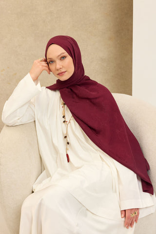 Naia Pamuk Şal Çiçek Desen Vişne - Naia Şal - | Silk Home