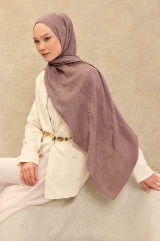 Naia Pamuk Şal Çiçek Desen Vizon - Naia Şal - | Silk Home