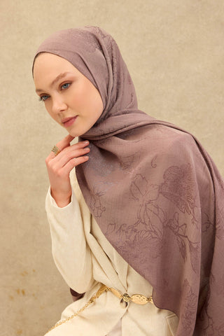Naia Pamuk Şal Çiçek Desen Vizon - Naia Şal - | Silk Home