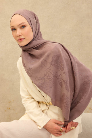 Naia Pamuk Şal Çiçek Desen Vizon - Naia Şal - | Silk Home