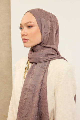 Naia Pamuk Şal Çiçek Desen Vizon - Naia Şal - | Silk Home