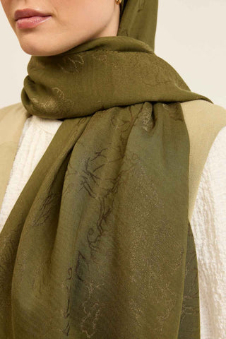 Naia Pamuk Şal Çiçek Desen Yeşil - Naia Şal - | Silk Home