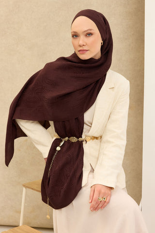 Naia Pamuk Şal Line Desen Acı Kahve - Naia Şal - | Silk Home