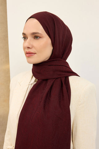 Naia Pamuk Şal Line Desen Bordo - Naia Şal - | Silk Home