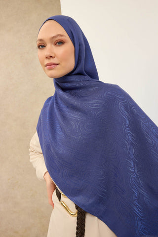 Naia Pamuk Şal Line Desen Saks - Naia Şal - | Silk Home