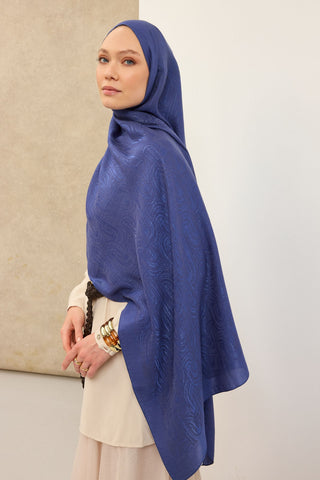 Naia Pamuk Şal Line Desen Saks - Naia Şal - | Silk Home
