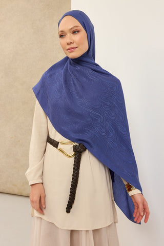 Naia Pamuk Şal Line Desen Saks - Naia Şal - | Silk Home