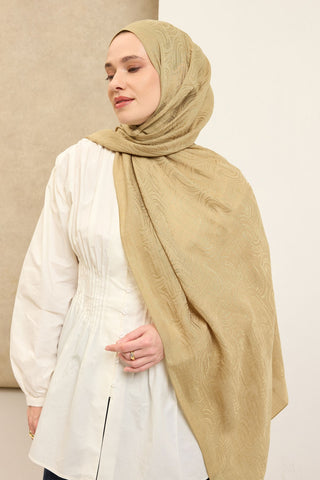 Naia Pamuk Şal Line Desen Yağ Yeşili - Naia Şal - | Silk Home