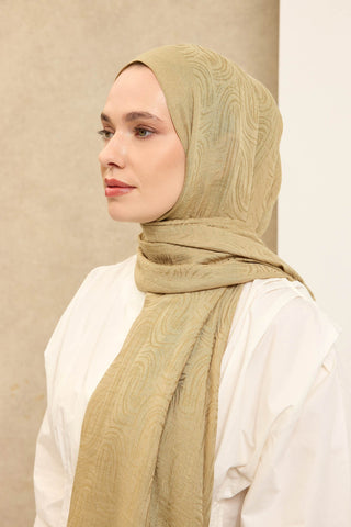 Naia Pamuk Şal Line Desen Yağ Yeşili - Naia Şal - | Silk Home