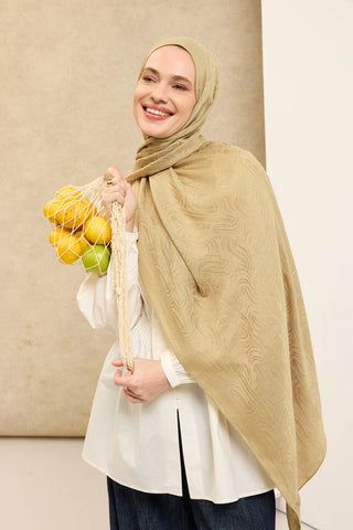 Naia Pamuk Şal Line Desen Yağ Yeşili - Naia Şal - | Silk Home
