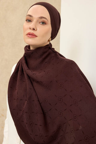 Naia Pamuk Şal Maxi Monogram Acı Kahve - Naia Şal - | Silk Home