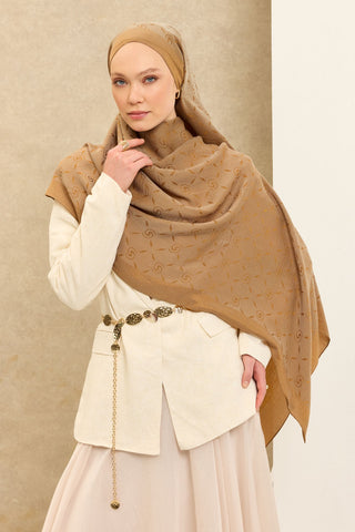 Naia Pamuk Şal Maxi Monogram Altın - Naia Şal - | Silk Home