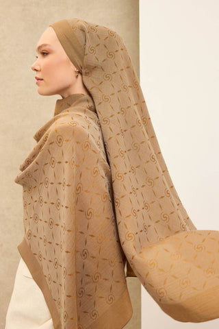 Naia Pamuk Şal Maxi Monogram Altın - Naia Şal - | Silk Home