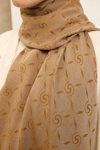 Naia Pamuk Şal Maxi Monogram Altın - Naia Şal - | Silk Home