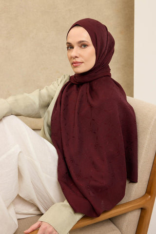 Naia Pamuk Şal Maxi Monogram Bordo - Naia Şal - | Silk Home