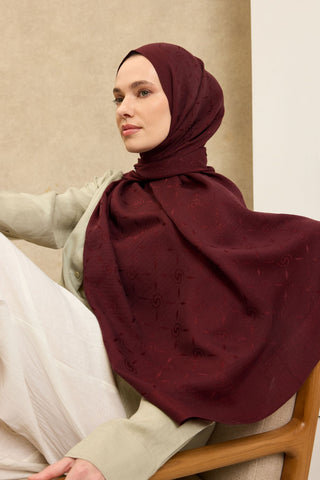 Naia Pamuk Şal Maxi Monogram Bordo - Naia Şal - | Silk Home