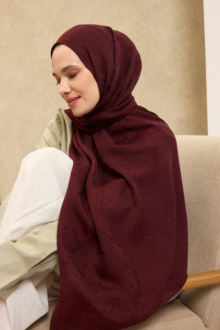 Naia Pamuk Şal Maxi Monogram Bordo - Naia Şal - | Silk Home