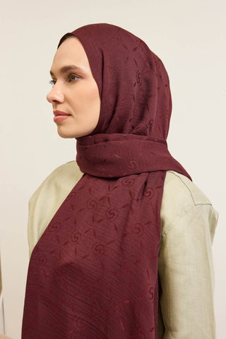 Naia Pamuk Şal Maxi Monogram Bordo - Naia Şal - | Silk Home