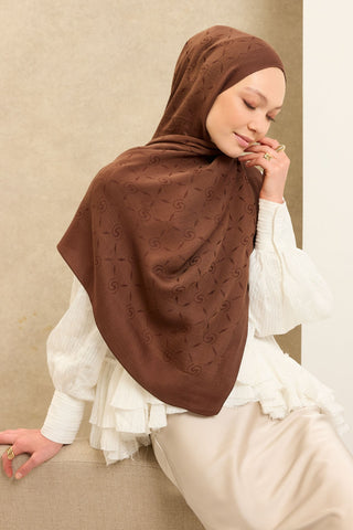 Naia Pamuk Şal Maxi Monogram Çikolata Kahve - Naia Şal - | Silk Home