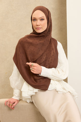 Naia Pamuk Şal Maxi Monogram Çikolata Kahve - Naia Şal - | Silk Home