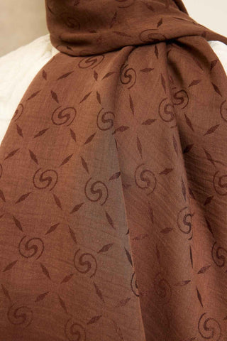 Naia Pamuk Şal Maxi Monogram Çikolata Kahve - Naia Şal - | Silk Home