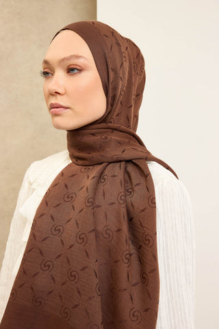 Naia Pamuk Şal Maxi Monogram Çikolata Kahve - Naia Şal - | Silk Home