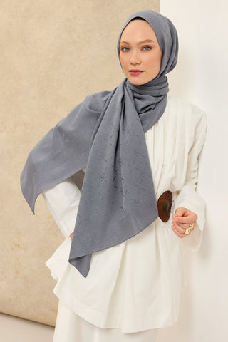 Naia Pamuk Şal Maxi Monogram Füme - Naia Şal - | Silk Home