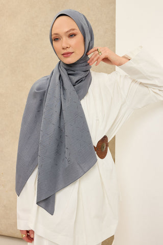 Naia Pamuk Şal Maxi Monogram Füme - Naia Şal - | Silk Home