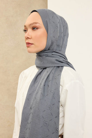 Naia Pamuk Şal Maxi Monogram Füme - Naia Şal - | Silk Home
