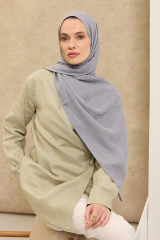 Naia Pamuk Şal Maxi Monogram Gri - Naia Şal - | Silk Home