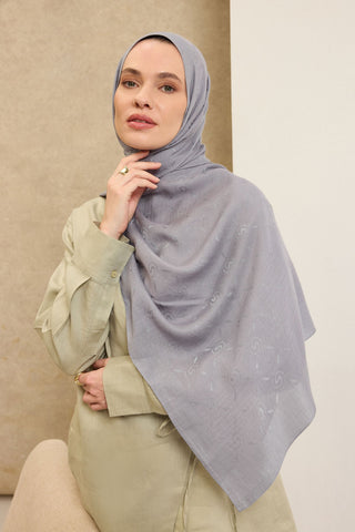 Naia Pamuk Şal Maxi Monogram Gri - Naia Şal - | Silk Home
