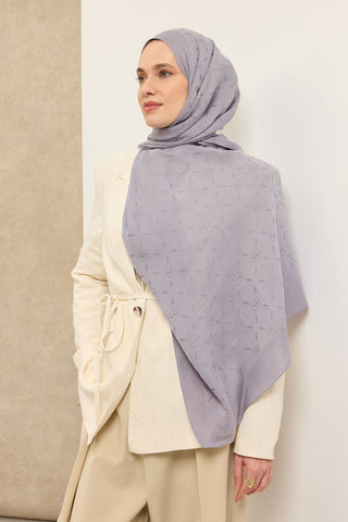 Naia Pamuk Şal Maxi Monogram Gümüş - Naia Şal - | Silk Home