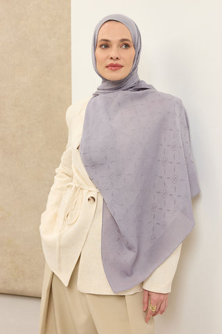 Naia Pamuk Şal Maxi Monogram Gümüş - Naia Şal - | Silk Home