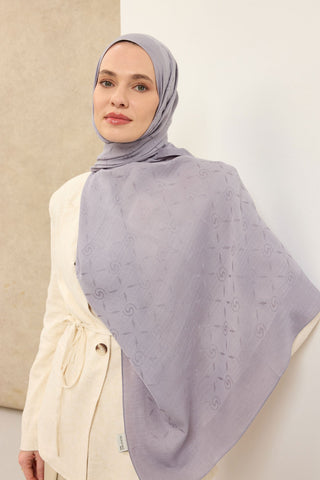 Naia Pamuk Şal Maxi Monogram Gümüş - Naia Şal - | Silk Home