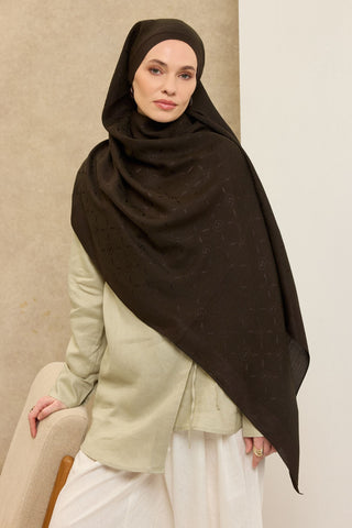 Naia Pamuk Şal Maxi Monogram Koyu Yeşil - Naia Şal - | Silk Home