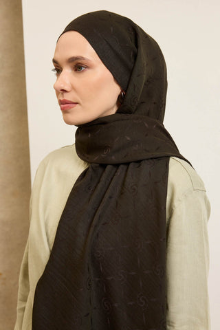 Naia Pamuk Şal Maxi Monogram Koyu Yeşil - Naia Şal - | Silk Home