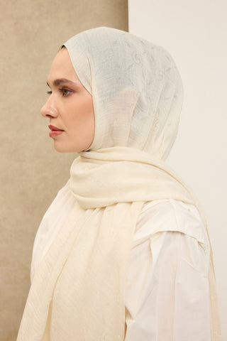 Naia Pamuk Şal Maxi Monogram Krem - Naia Şal - | Silk Home