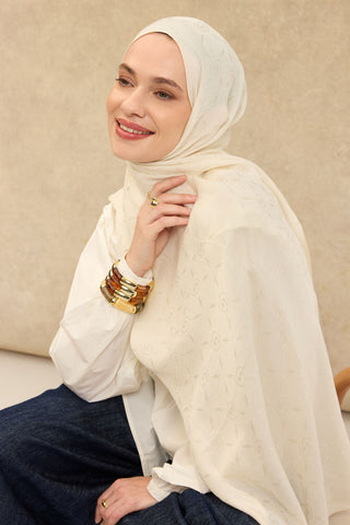Naia Pamuk Şal Maxi Monogram Krem - Naia Şal - | Silk Home