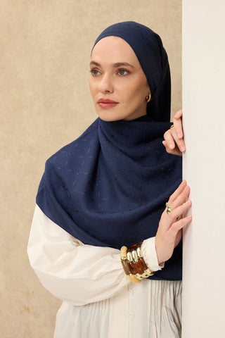 Naia Pamuk Şal Maxi Monogram Lacivert - Naia Şal - | Silk Home