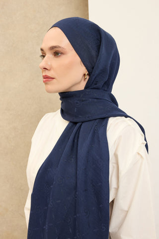 Naia Pamuk Şal Maxi Monogram Lacivert - Naia Şal - | Silk Home