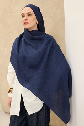Naia Pamuk Şal Maxi Monogram Lacivert - Naia Şal - | Silk Home