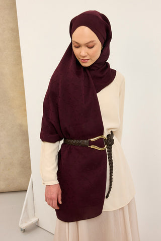 Naia Pamuk Şal Maxi Monogram Mürdüm - Naia Şal - | Silk Home