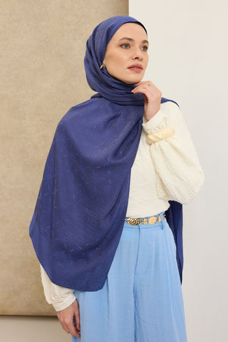 Naia Pamuk Şal Maxi Monogram Saks - Naia Şal - | Silk Home
