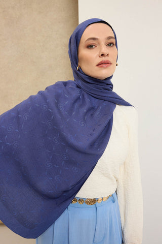 Naia Pamuk Şal Maxi Monogram Saks - Naia Şal - | Silk Home