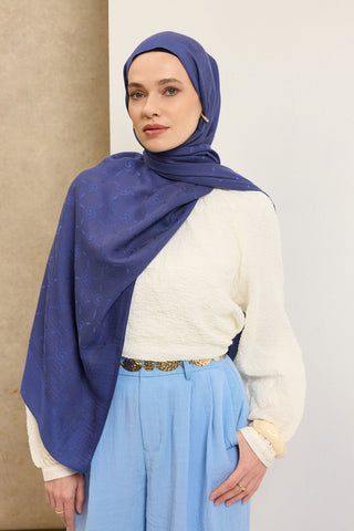 Naia Pamuk Şal Maxi Monogram Saks - Naia Şal - | Silk Home