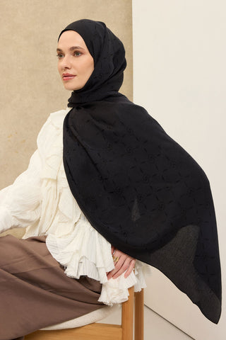 Naia Pamuk Şal Maxi Monogram Siyah - Naia Şal - | Silk Home