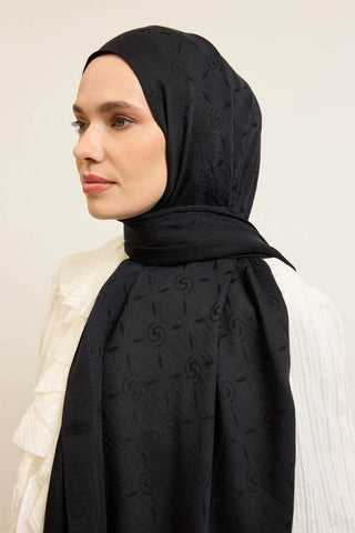 Naia Pamuk Şal Maxi Monogram Siyah - Naia Şal - | Silk Home
