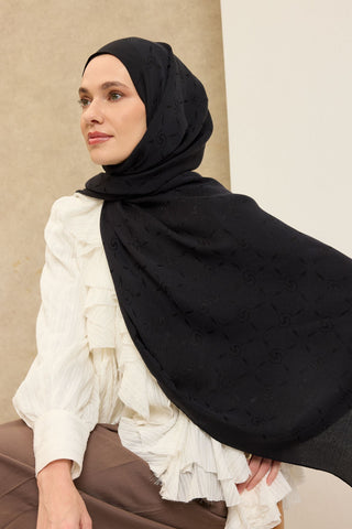 Naia Pamuk Şal Maxi Monogram Siyah - Naia Şal - | Silk Home