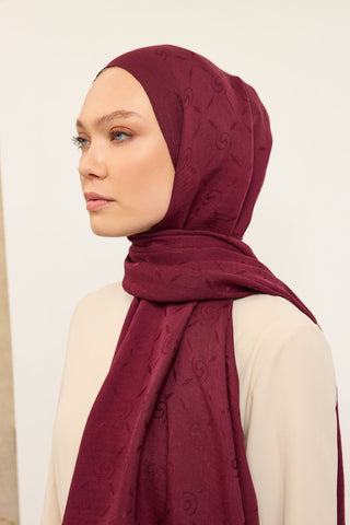 Naia Pamuk Şal Maxi Monogram Vişne - Naia Şal - | Silk Home